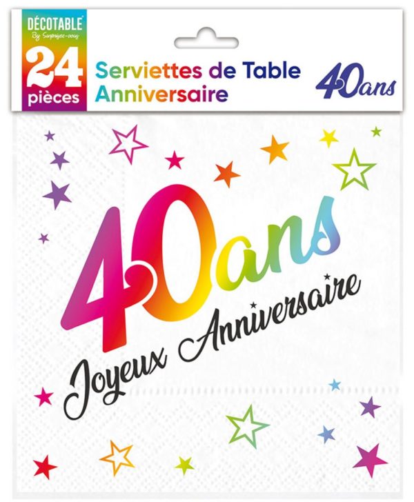 Anniversaire adulte, serviettes, 40 ans