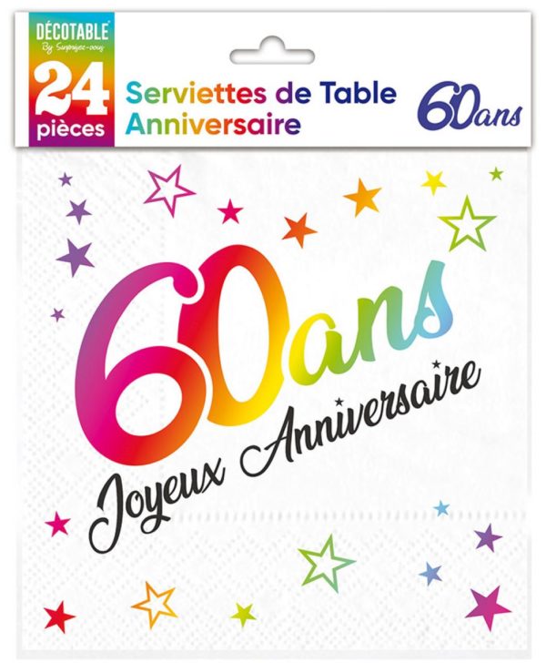 Anniversaire adulte, serviettes, 60 ans