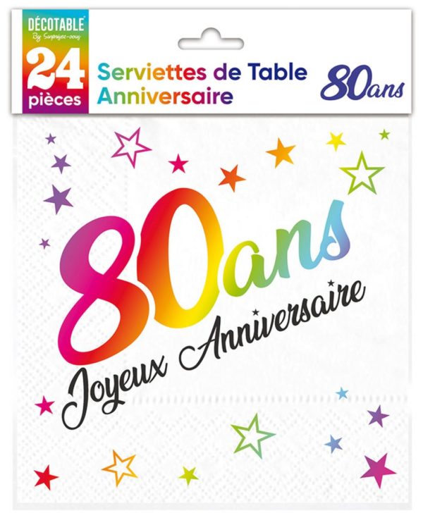 Anniversaire adulte, serviettes, 80 ans