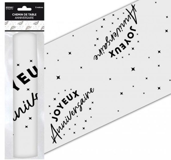 ARTICLES DE FETE-ANNIVERSAIRE-ANNIVERSAIRE NOIR-CHEMIN DE TABLE JOYEUX ANNIVERSAIRE NOIR