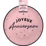 ARTICLES DE FETE-ANNIVERSAIRE-ANNIVERSAIRE ROSE-ASSIETTES 18CM ANNIVERSAIRE