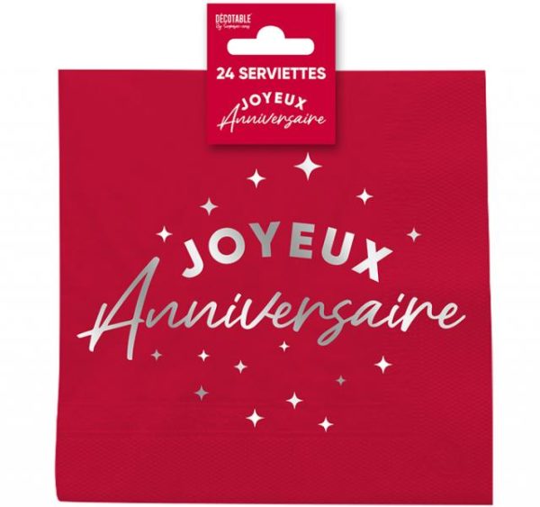 ARTICLES DE FETE-ANNIVERSAIRE-ANNIVERSAIRE ROUGE-SERVIETTES ANNIVERSAIRE