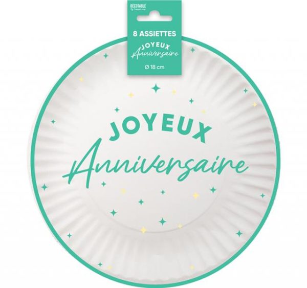 ARTICLES-DE-FETE-ANNIVERSAIRE-ANNIVERSAIRE-VERT-MENTHE-ASSIETTES-18CM-ANNIVERSAIRE