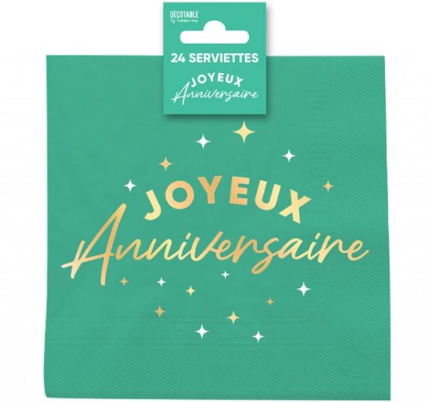 ARTICLES DE FETE-ANNIVERSAIRE-ANNIVERSAIRE VERT MENTHE-SERVIETTES ANNIVERSAIRE