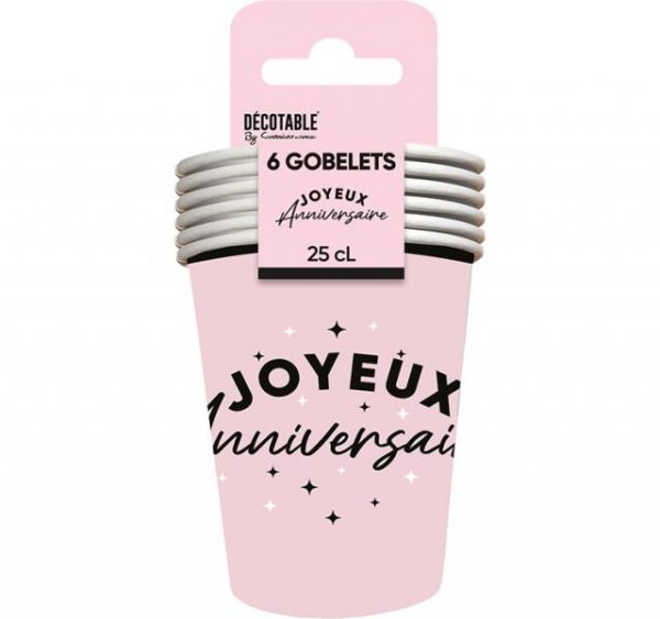 ARTICLES-DE-FETE-ANNIVERSAIRE-GOBELETS ANNIVERSAIRE ROSE-ANNIVERSAIRE-ROSE