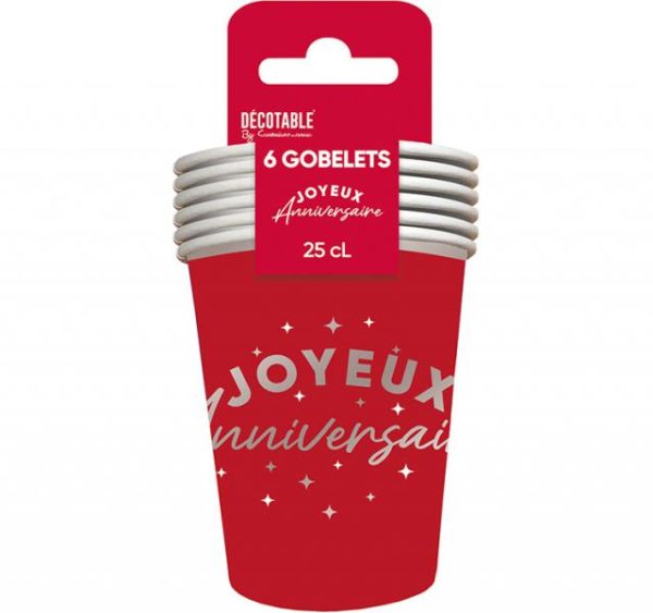 ARTICLES-DE-FETE-ANNIVERSAIRE-GOBELETS ANNIVERSAIRE ROUGE-ANNIVERSAIRE-ROUGE