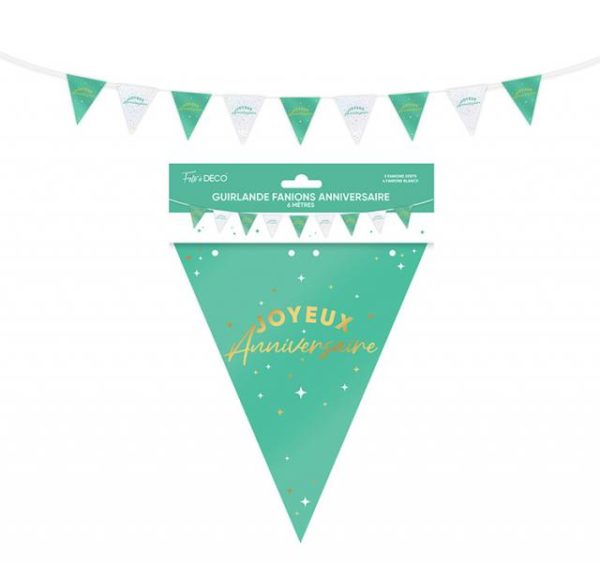 ARTICLES-DE-FETE-ANNIVERSAIRE-GUIRLANDE FANIONS ANNIVERSAIRE VERT MENTHE-ANNIVERSAIRE-VERT MENTHE