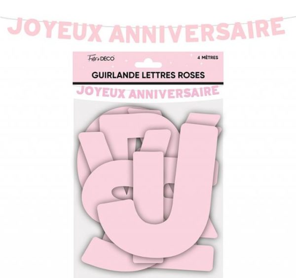 ARTICLES-DE-FETE-ANNIVERSAIRE-GUIRLANDE JOYEUX ANNIVERSAIRE ROSE-ANNIVERSAIRE-ROSE