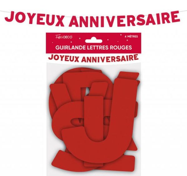 ARTICLES-DE-FETE-ANNIVERSAIRE-GUIRLANDE JOYEUX ANNIVERSAIRE ROUGE-ANNIVERSAIRE-ROUGE