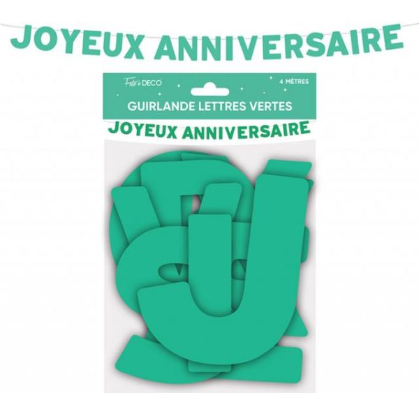 ARTICLES-DE-FETE-ANNIVERSAIRE-GUIRLANDE JOYEUX ANNIVERSAIRE VERT MENTHE-ANNIVERSAIRE-VERT MENTHE