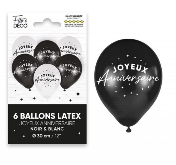ARTICLES DE FETE-BALLONS-BALLONS LATEX-BALLONS ANNIVERSAIRE-BALLONS ANNIVERSAIRE NOIR TT BLANC