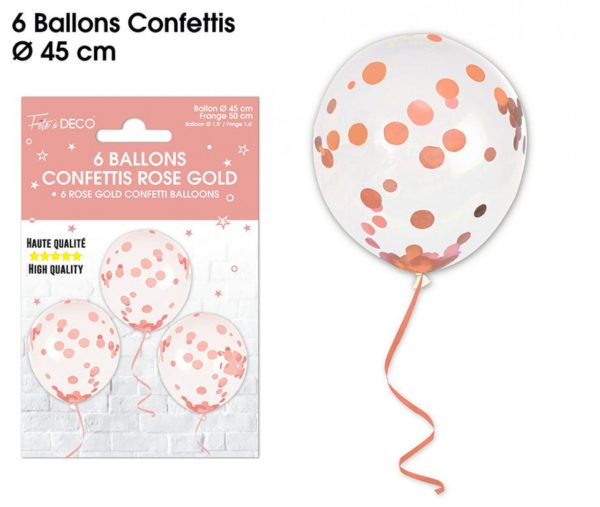 Ballons latex, ballons confettis, rose gold