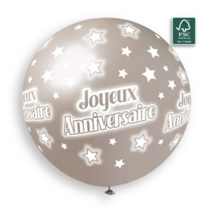 Ballons latex, joyeux anniversaire, 80 cm, argent
