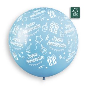 Ballons latex, joyeux anniversaire, 80 cm, bleu bébé