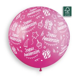 Ballons latex, joyeux anniversaire, 80 cm, fuchsia