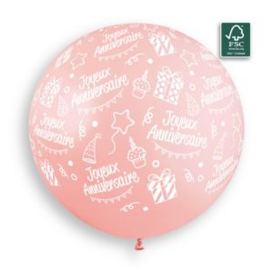 Ballons latex, joyeux anniversaire, 80 cm, rose bebe