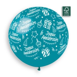 Ballons latex, joyeux anniversaire, 80 cm, turquoise