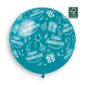 Ballons latex, joyeux anniversaire, 80 cm, turquoise