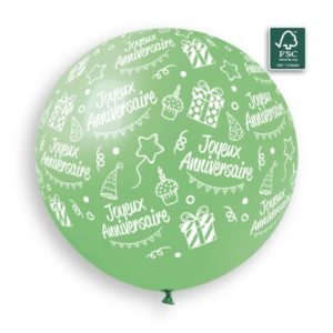 Ballons latex, joyeux anniversaire, 80 cm, vert menthe