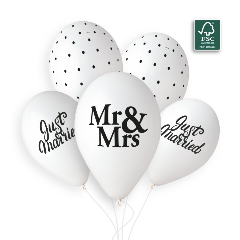 Ballons latex, just married, blanc