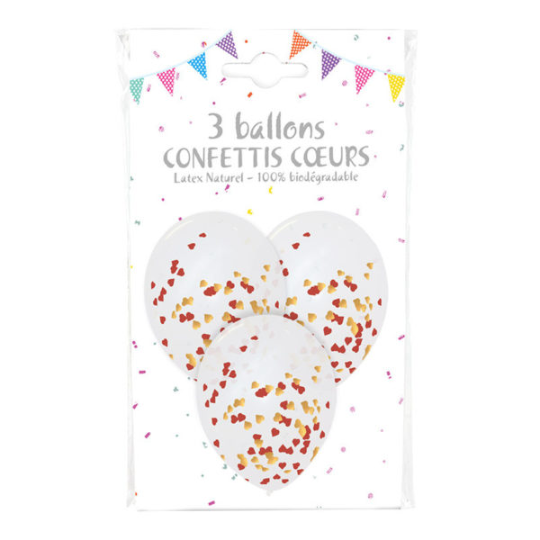 Ballons et hélium, ballons confettis, cœur rouge