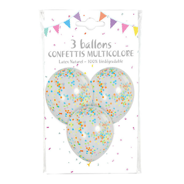 Ballons et hélium, ballons confettis, multi