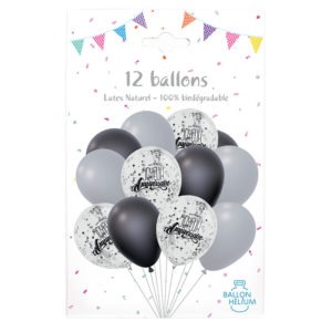 Ballons latex, ballons a confettis, argent et confettis