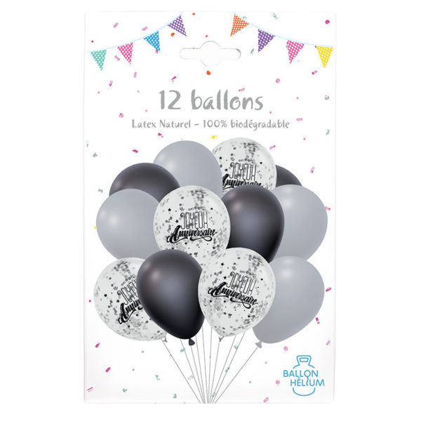 Ballons latex, ballons a confettis, argent et confettis