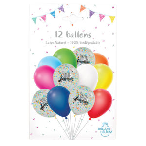 Ballons latex, ballons a confettis, multi couleurs