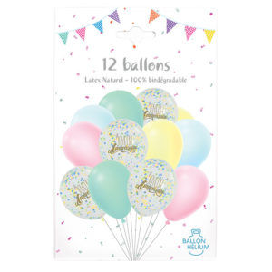 Ballons latex, ballons a confettis, multi pastel