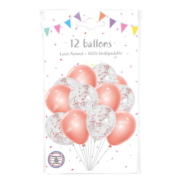 Ballons latex, ballons a confettis, rose gold
