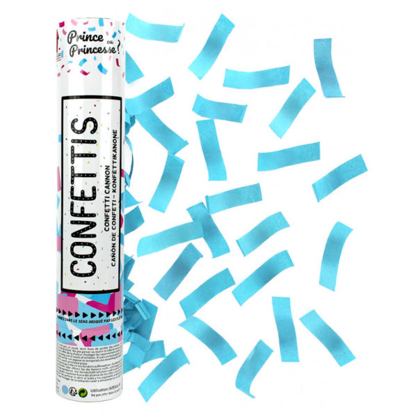 Décoration de salle, canons à confettis, 30 cm, bleu garcon
