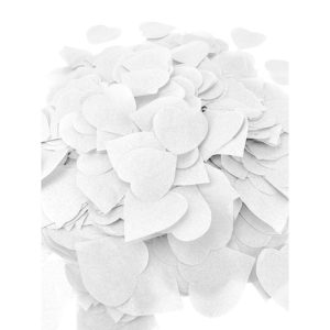 Décoration de table, confettis, cœurs, blanc