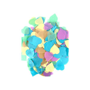 Décoration de table, confettis, cœurs, pastel