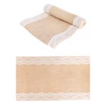 Décoration de table, chemin de table, jute, dentelle, blanche