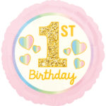 Ballons et hélium, Ballon anniversaire, 1er anniversaire, rose et or