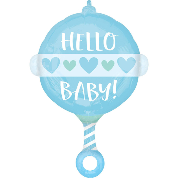 Occasions spéciales, baby shower, hello baby, hochet, bleu
