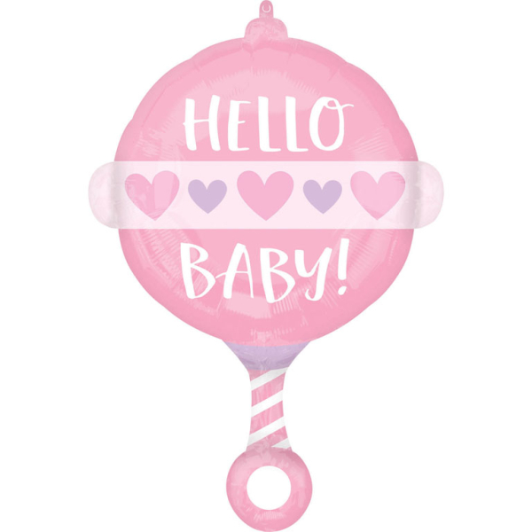 Occasions spéciales, baby shower, hello baby, hochet, rose