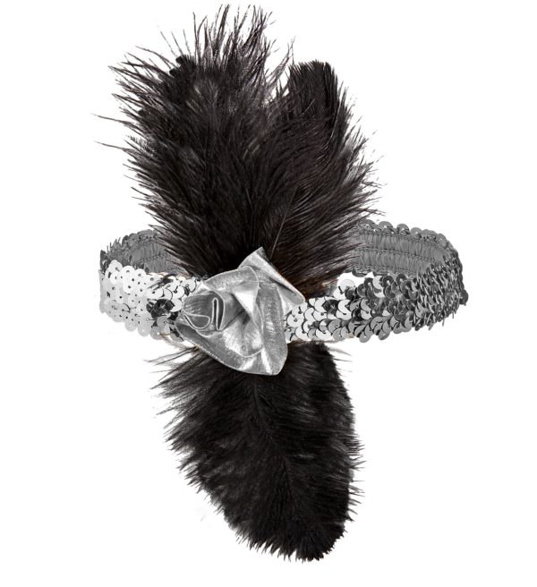 ACCESSOIRES DE FETE-BANDEAUX-BANDEAU CHARLESTON-BANDEAU ANNEES 20-BANDEAU A SEQUINS ARGENT