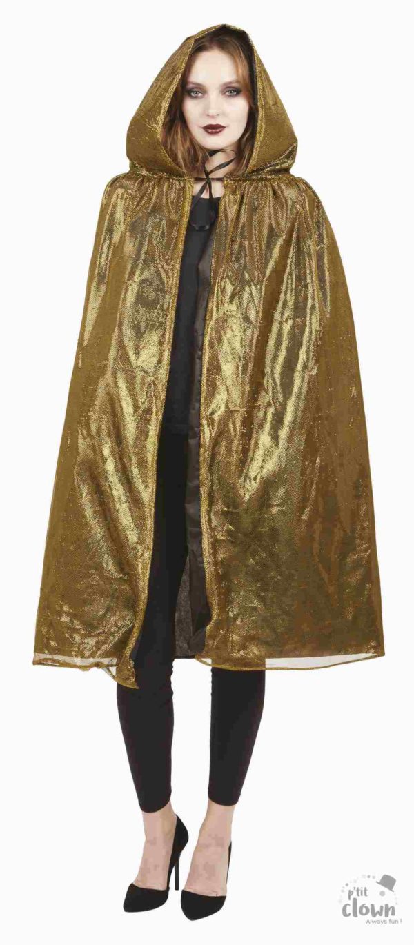 ACCESSOIRES DE FETE-CAPE-CAPE A CAPUCHE-CAPE OR BRILLANT