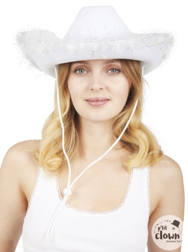 ACCESSOIRES DE FETE-CHAPEAUX-CHAPEAU COW GIRL-BLANC