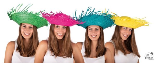 ACCESSOIRES DE FETE-CHAPEAUX-CHAPEAU DE PAILLE-CHAPEAU PAILLE COLORE-CHAPEAU HAWAI