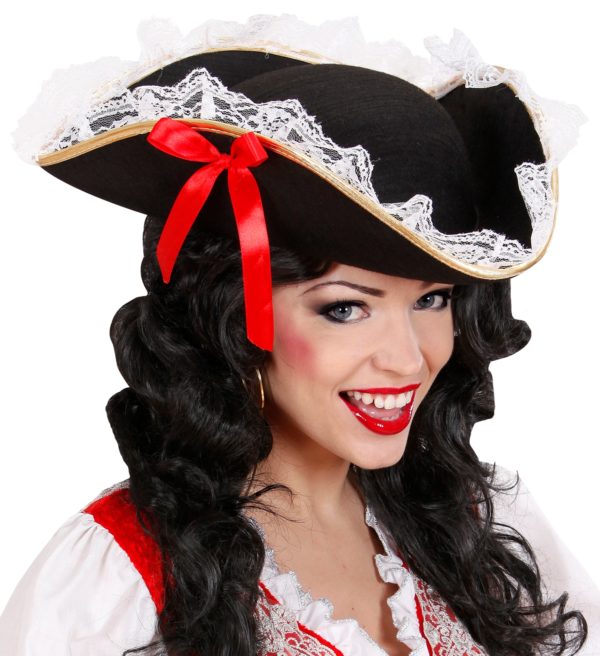 ACCESSOIRES DE FETE-CHAPEAUX-CHAPEAU TRICORNE-CHAPEAU TRICORNE AVEC DENTELLE-CHAPEAU PIRATE FEMME-CHAPEAU TRICORNE PIRATE