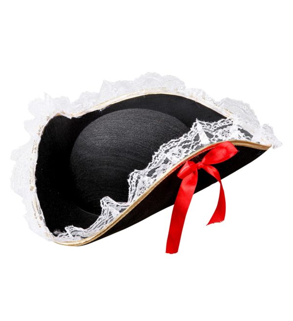 ACCESSOIRES DE FETE-CHAPEAUX-CHAPEAU TRICORNE-CHAPEAU TRICORNE AVEC DENTELLE-CHAPEAU PIRATE FEMME-CHAPEAU TRICORNE PIRATE