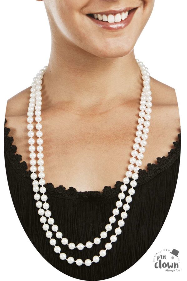 ACCESSOIRES DE FETE-COLLIER PERLES-COLLIER-COLLIER PERLES BLANCHES-ANNEES 20