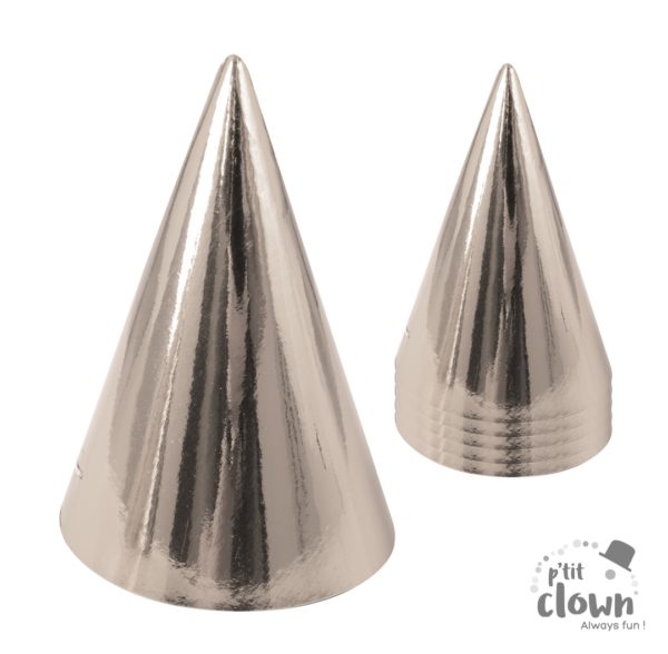 ACCESSOIRES DE FETE-CONE EN CARTON ARGENTE-CHAEPAU POINTU-COTILLON