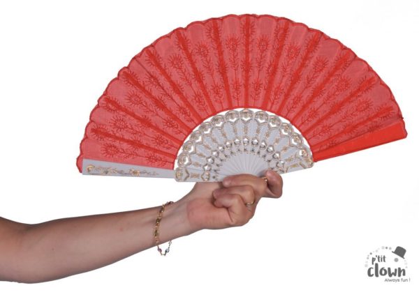 ACCESSOIRES DE FETE-EVENTAIL-EVENTAIL ROUGE ET BLANC-ACCESSOIRES PAYS