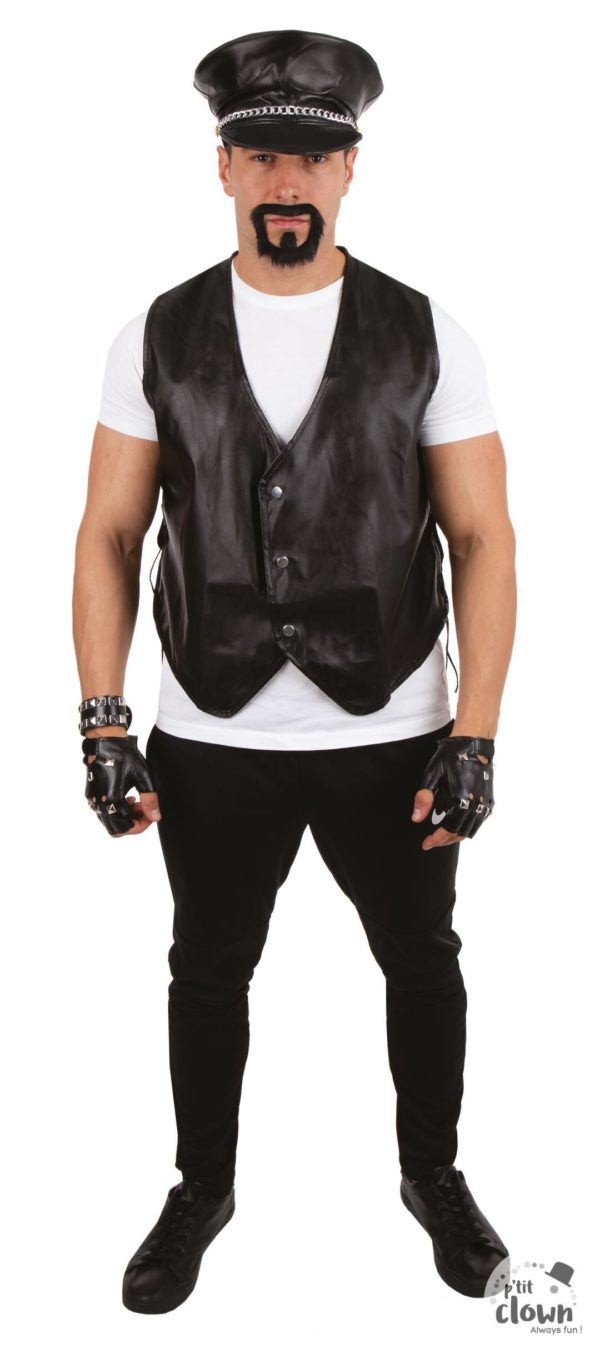 ACCESSOIRES DE FETE-GILET SIMILI CUIR-GILET DE BIKER-BIKER-GILET SANS MANCHE