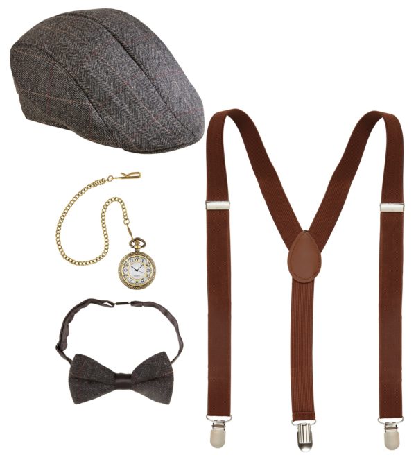 ACCESSOIRES DE FETE-KIT ADULTE-SET ADULTE-KIT ANNEES 20 BRUN AVEC MONTRE A GOUSSET