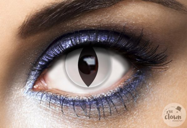 ACCESSOIRES DE FETE-LENTILLES-LENTILLES BLANCHES-MAQUILLAGE-EFFET OEIL DE CHAT BLANCHES-LENTILLES OEIL DE CHAT